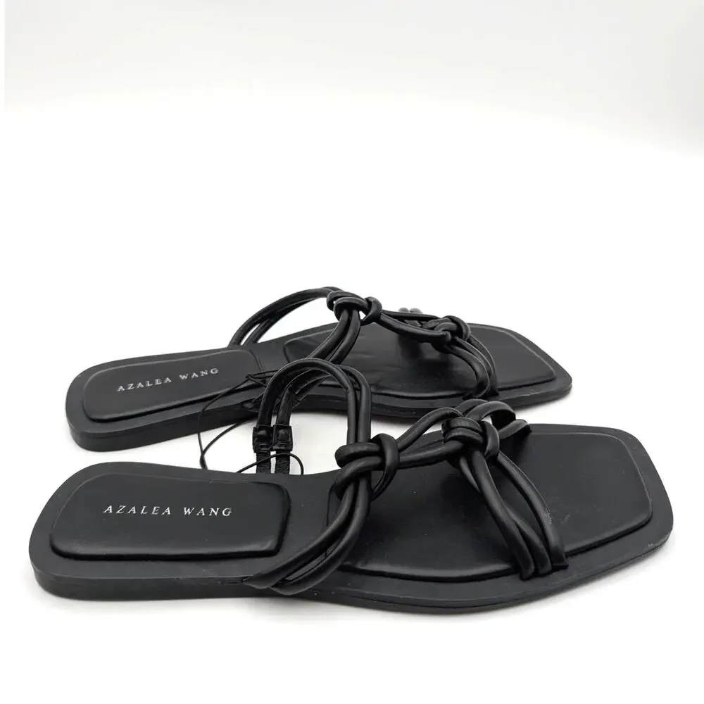 KAIALEA &AWG Black Knotted-Strap Square-Toe Sandals